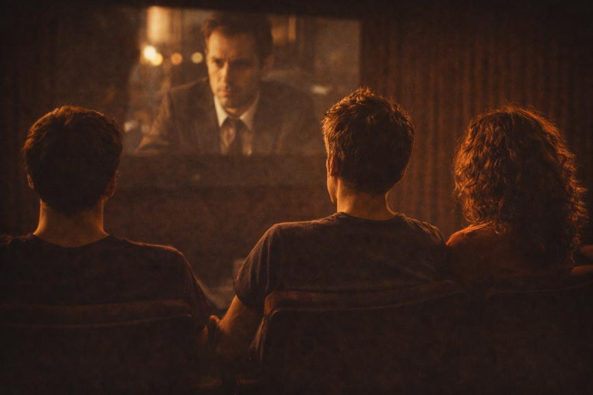 Des élèves de théâtre regardant un film dans une école à Paris.