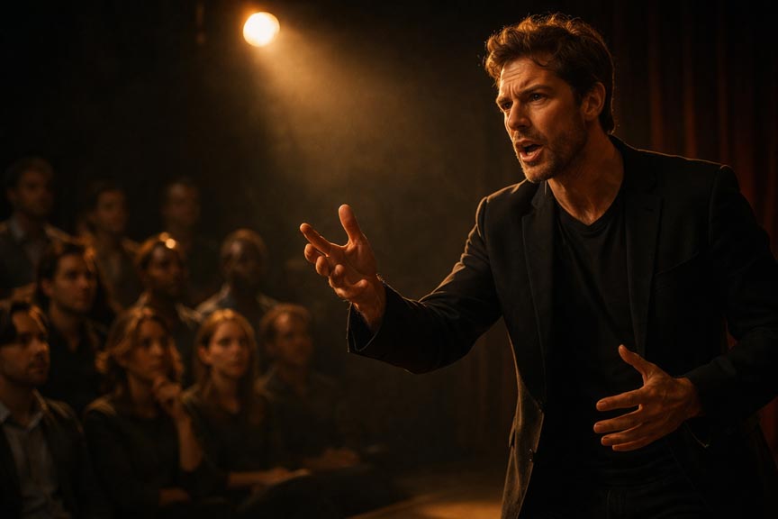 La technique de l'art oratoire dans une école de théâtre à Paris.