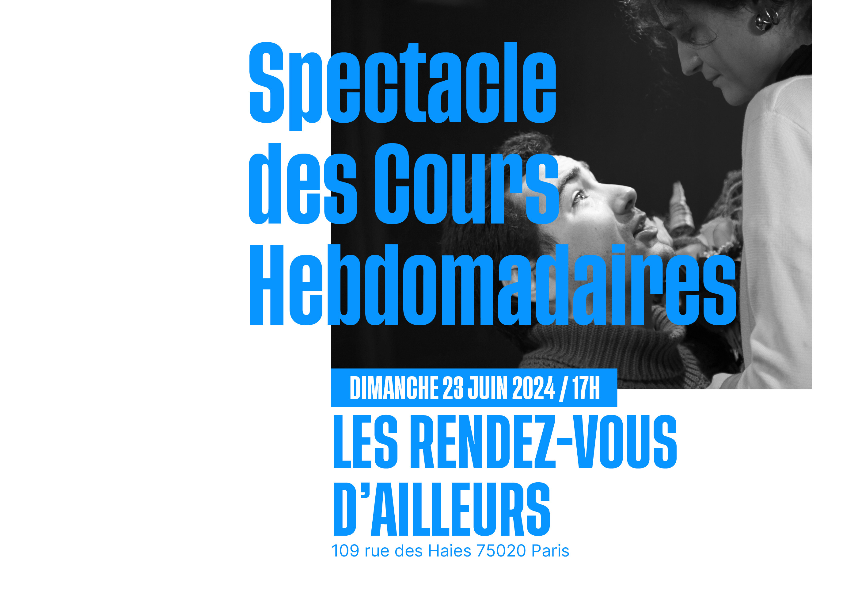 Spectacle d'un cours de théâtre pour adultes à Paris.