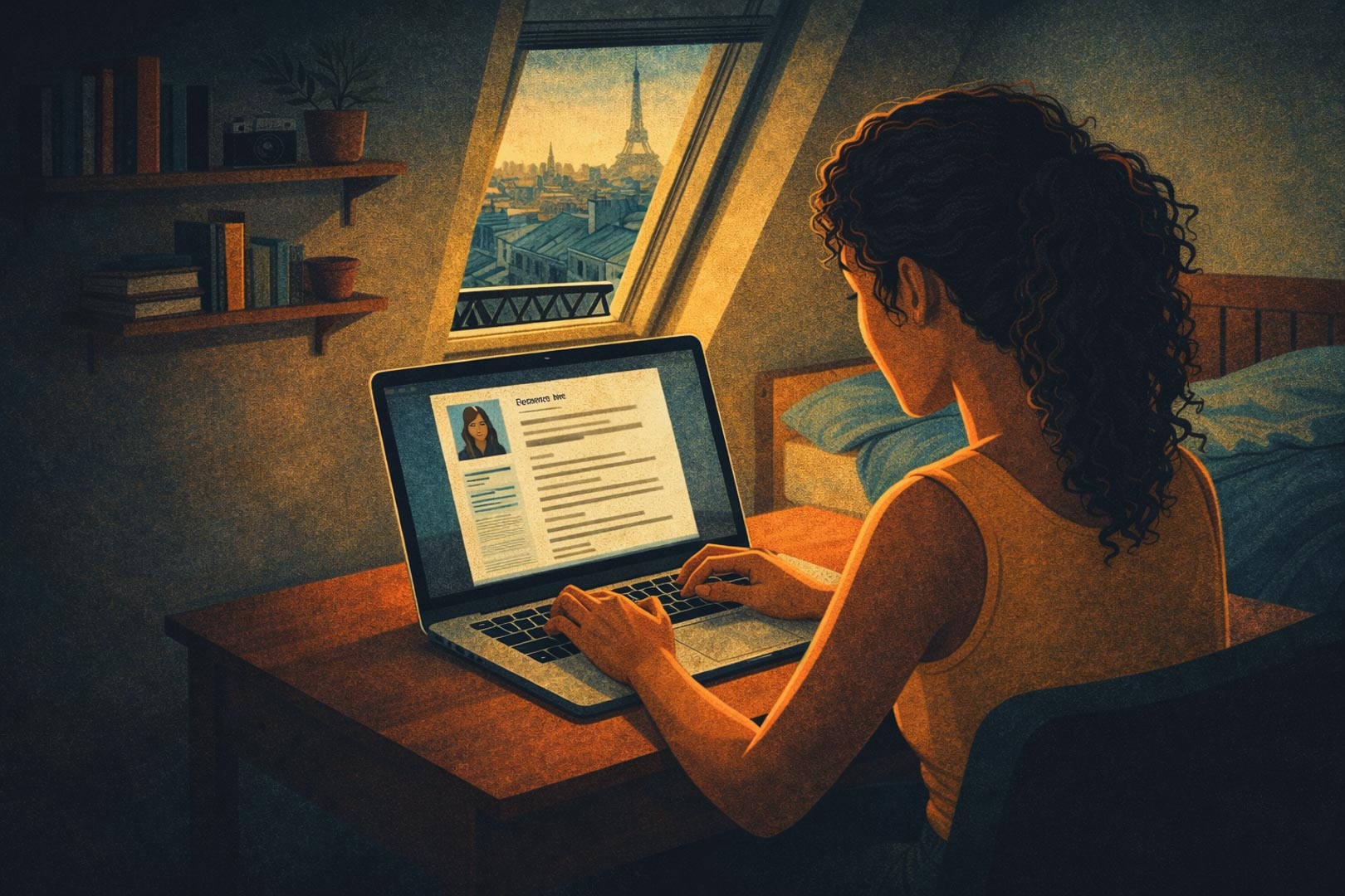 Une jeune comédienne qui fait son CV artistique.