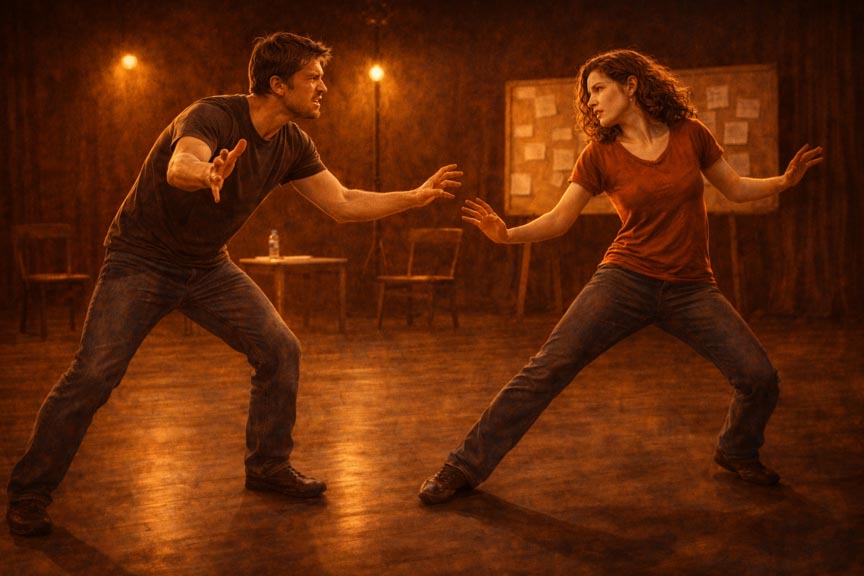 Travail corporel dans une école d'acting à Paris.