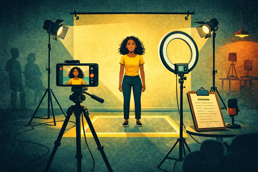 Une actrice fait une self tape pour un casting.